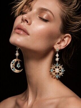 Eye Candy Boho Chic Sun and Moon Earrings Unique and Sparkly